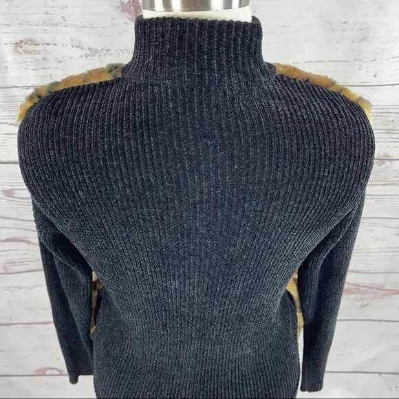 Lisa International faux fur animal print sweater zip front high neck - Picture 8 of 11